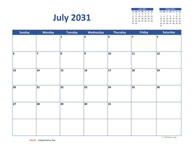 July 2031 Calendar Classic