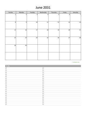 June 2031 Calendar with To-Do List