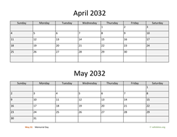 April and May 2032 Calendar