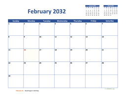 February 2032 Calendar Classic