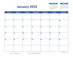 January 2032 Calendar Classic
