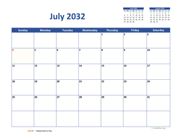 July 2032 Calendar Classic
