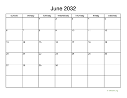 Basic Calendar for June 2032