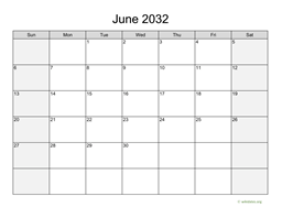 June 2032 Calendar with Weekend Shaded
