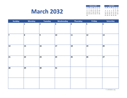 March 2032 Calendar Classic
