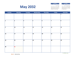 May 2032 Calendar Classic