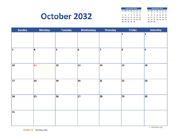 October 2032 Calendar Classic