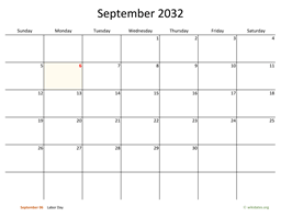 September 2032 Calendar with Bigger boxes