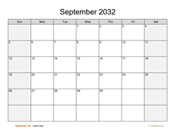 September 2032 Calendar with Weekend Shaded