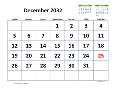 December 2032 Calendar with Extra-large Dates