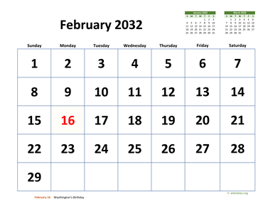 February 2032 Calendar with Extra-large Dates