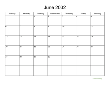 Basic Calendar for June 2032