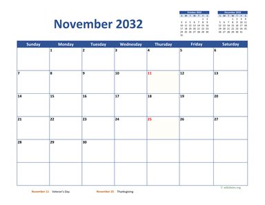 November 2032 Calendar Classic