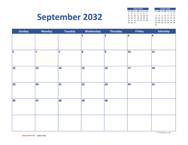 September 2032 Calendar Classic
