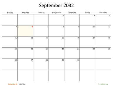 September 2032 Calendar with Bigger boxes