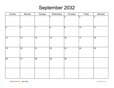 Basic Calendar for September 2032