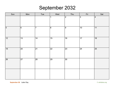 September 2032 Calendar with Weekend Shaded