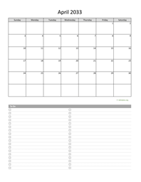 April 2033 Calendar with To-Do List