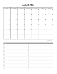 August 2033 Calendar with To-Do List