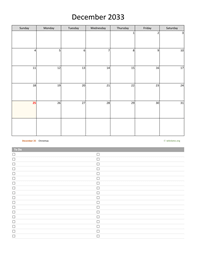December 2033 Calendar with To-Do List