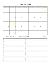 January 2033 Calendar with To-Do List