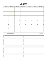 July 2033 Calendar with To-Do List