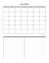 June 2033 Calendar with To-Do List