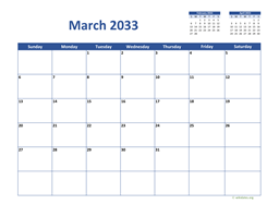 March 2033 Calendar Classic