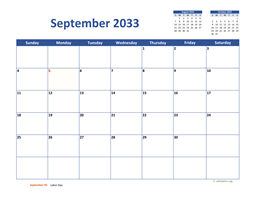 September 2033 Calendar Classic