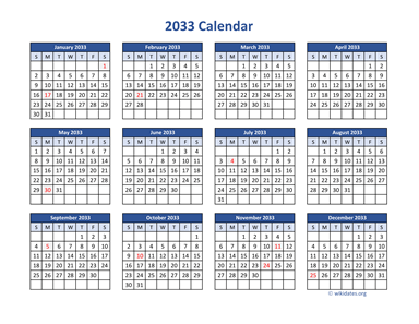 2033 Calendar in PDF