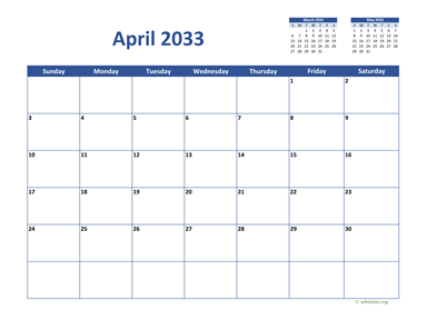 April 2033 Calendar Classic