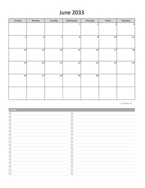 June 2033 Calendar with To-Do List