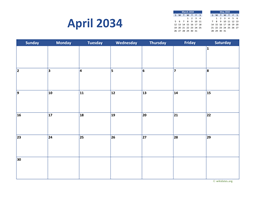 April 2034 Calendar Classic