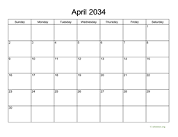 Basic Calendar for April 2034