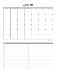 April 2034 Calendar with To-Do List
