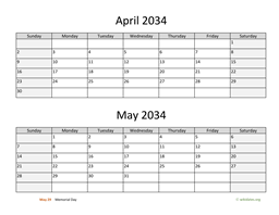 april and may 2034 calendar