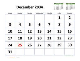 December 2034 Calendar with Extra-large Dates