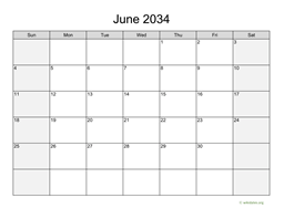 June 2034 Calendar with Weekend Shaded
