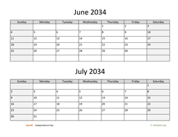 june and july 2034 calendar