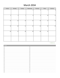 March 2034 Calendar with To-Do List
