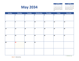 May 2034 Calendar Classic