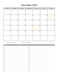 November 2034 Calendar with To-Do List