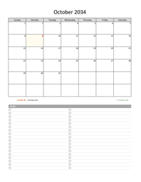 October 2034 Calendar with To-Do List