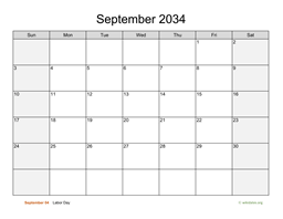 September 2034 Calendar with Weekend Shaded