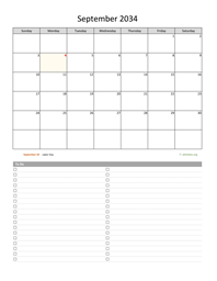 September 2034 Calendar with To-Do List