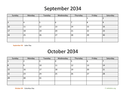 September and October 2034 Calendar