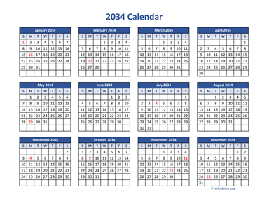 2034 Calendar in PDF