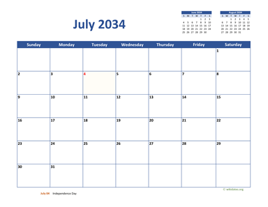 July 2034 Calendar Classic