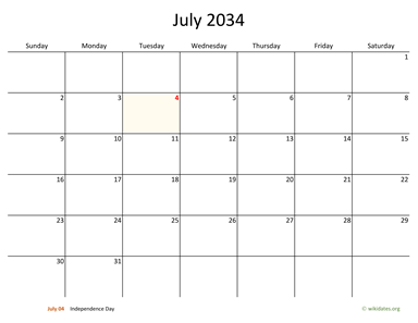 July 2034 Calendar with Bigger boxes