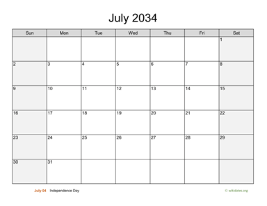 July 2034 Calendar with Weekend Shaded